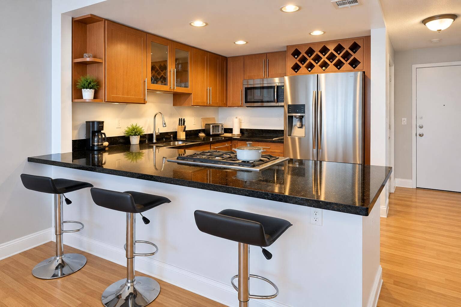 2030 S OCEAN Drive, #211, Hallandale Beach, FL 33009 Modern Warm Wood Kitchen