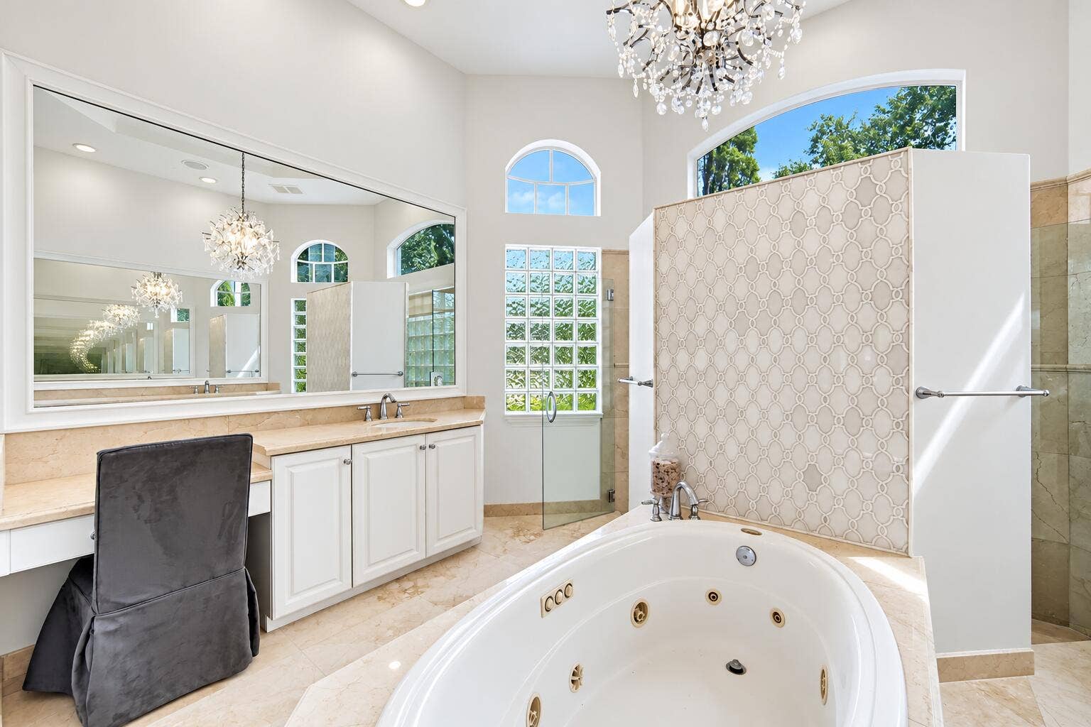 Elegant Arched-Window Luxury Bathroom
