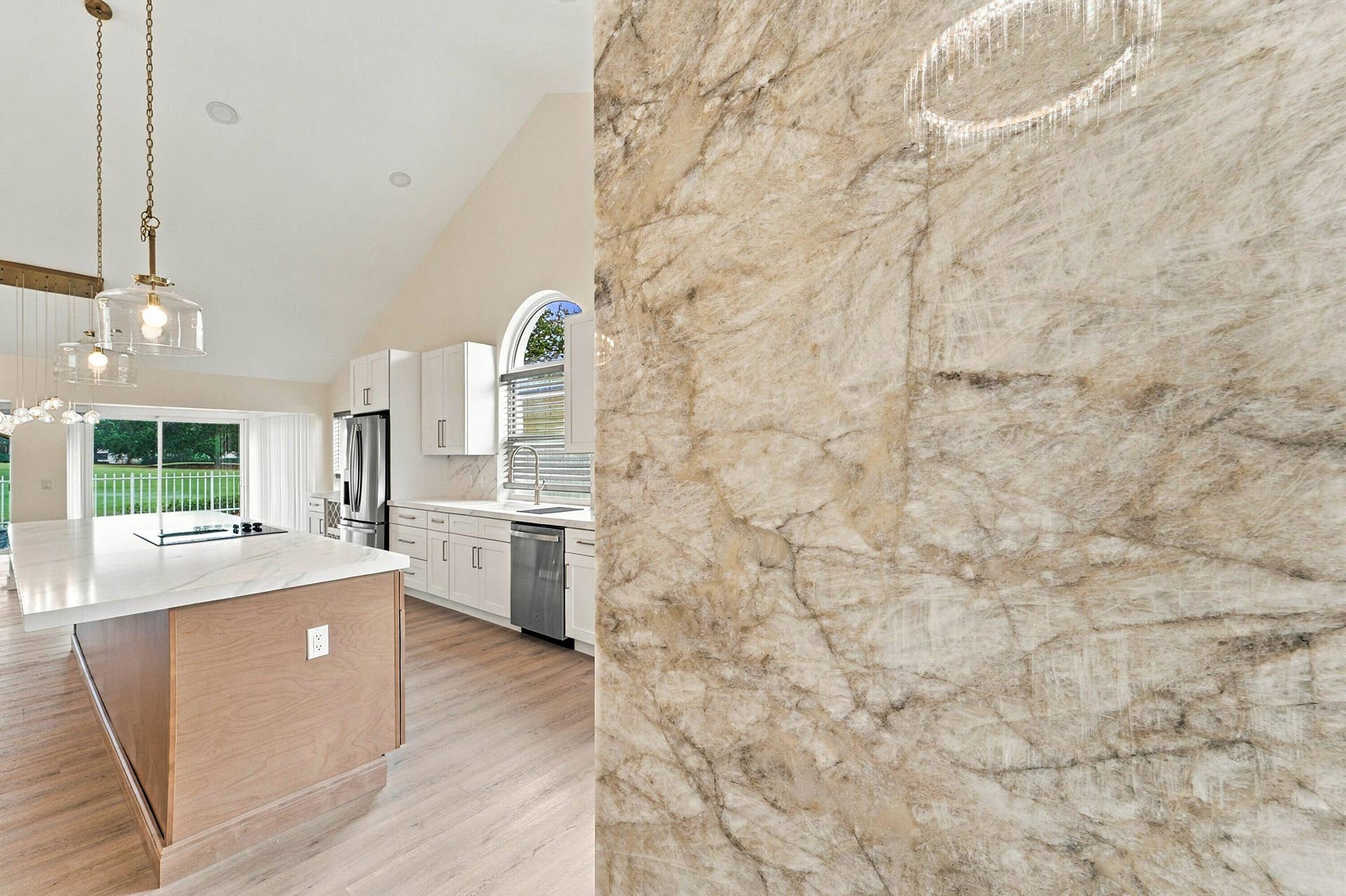 2398 Saratoga Bay Drive, West Palm Beach, FL 33409 Gorgeous crystallo quartzite stone as a beautiful accent wall at the entrance