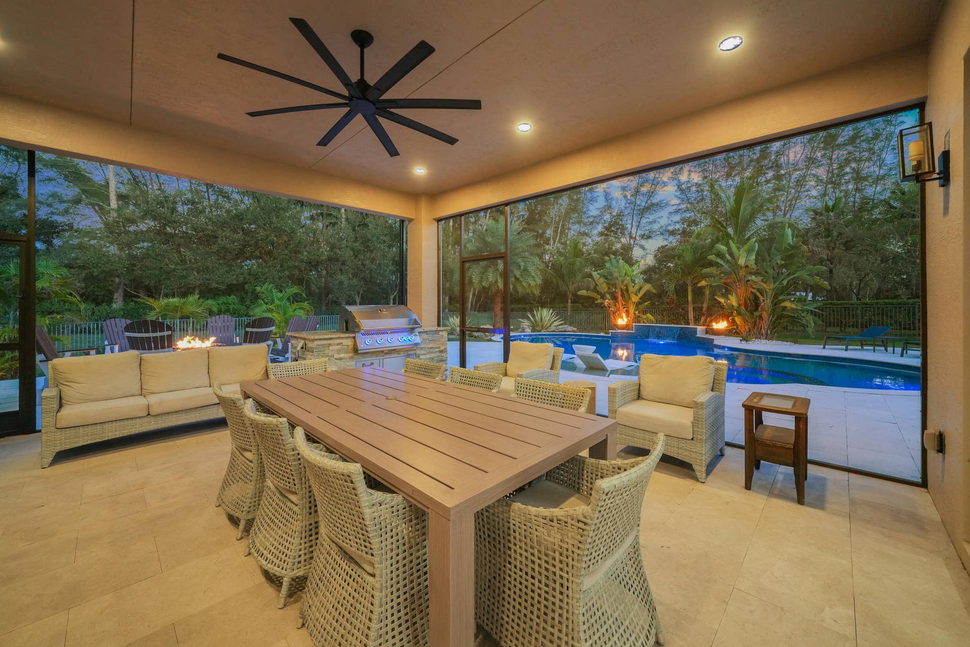 Covered Lanai & Backyard Twilight