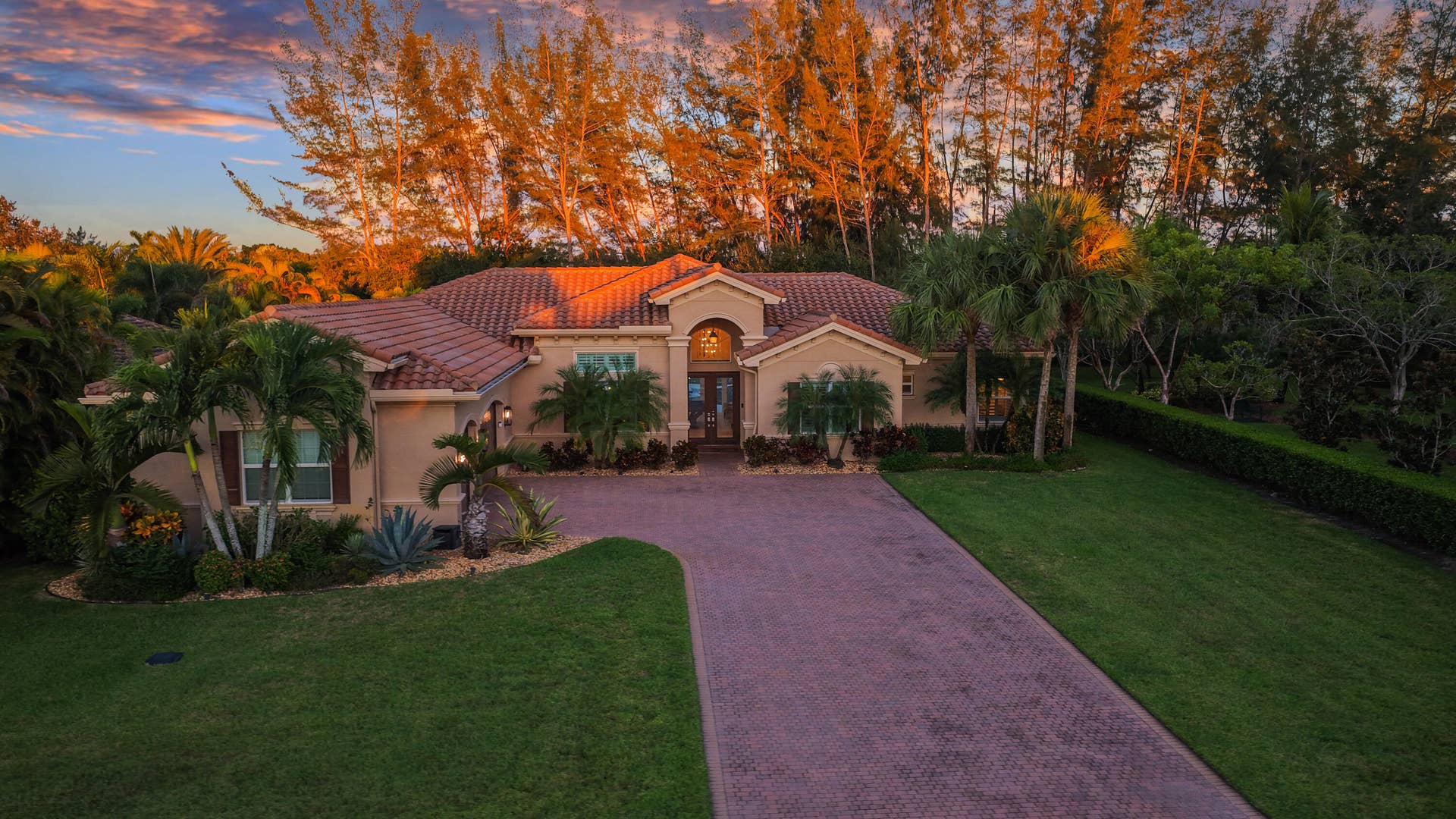Front Elevation Aerial Twilight