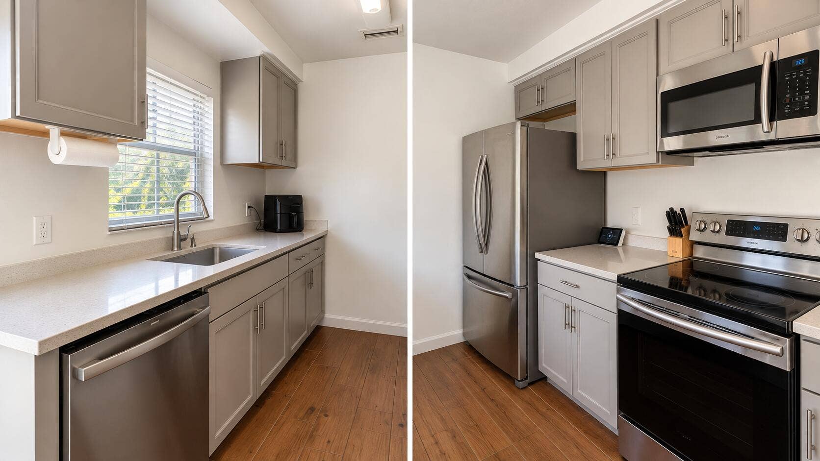 14915 WHATLEY Road, Delray Beach, Delray Beach, FL 33445 Modern Neutral Galley Kitchen Split View