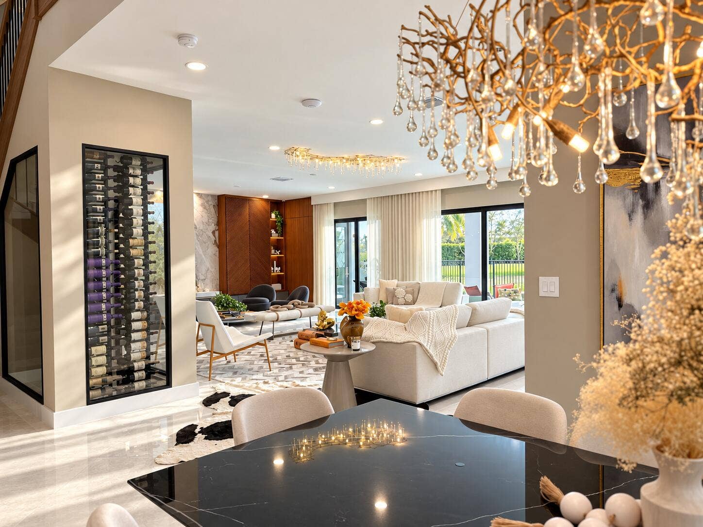 17119 Aquavera Way, Boca Raton, FL 33496 Wine Room and Living Room