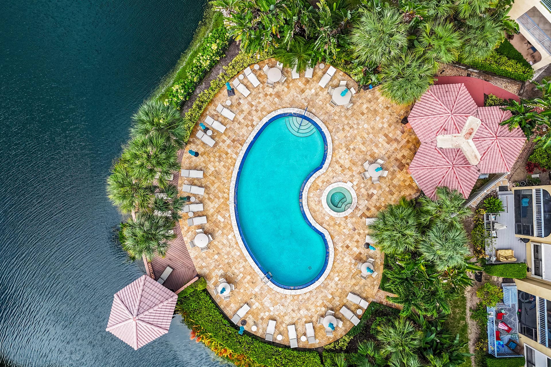 aerial lview of pool & lake