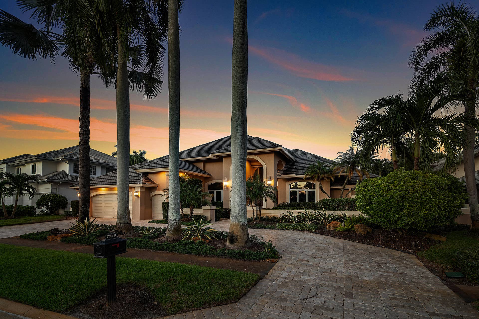 7235 QUEENFERRY Circle, Boca Raton, FL 33496 Front Exterior - Twilight