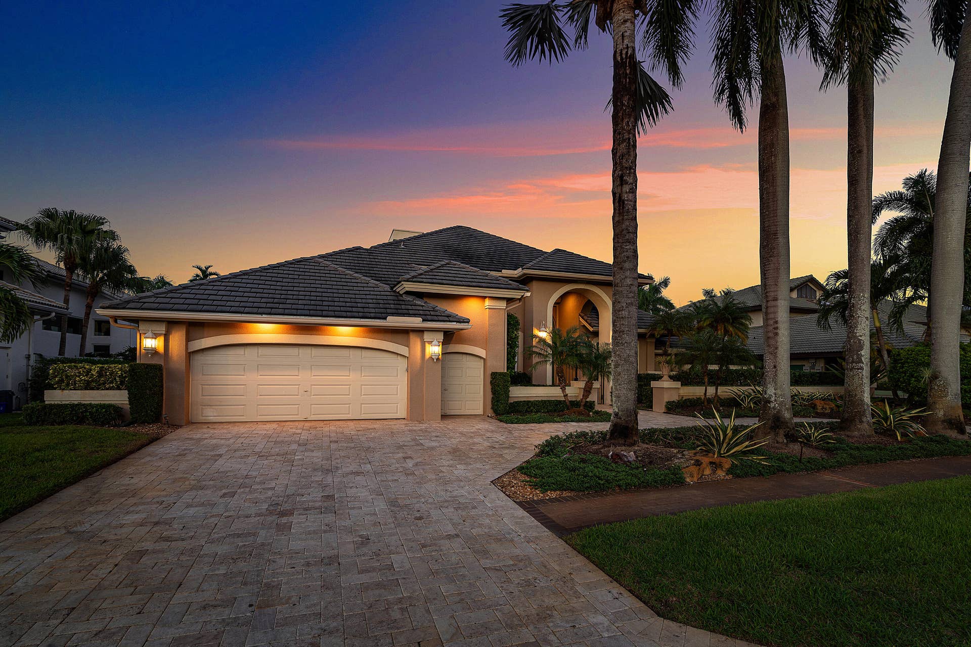 7235 QUEENFERRY Circle, Boca Raton, FL 33496 Front Exterior - Twilight