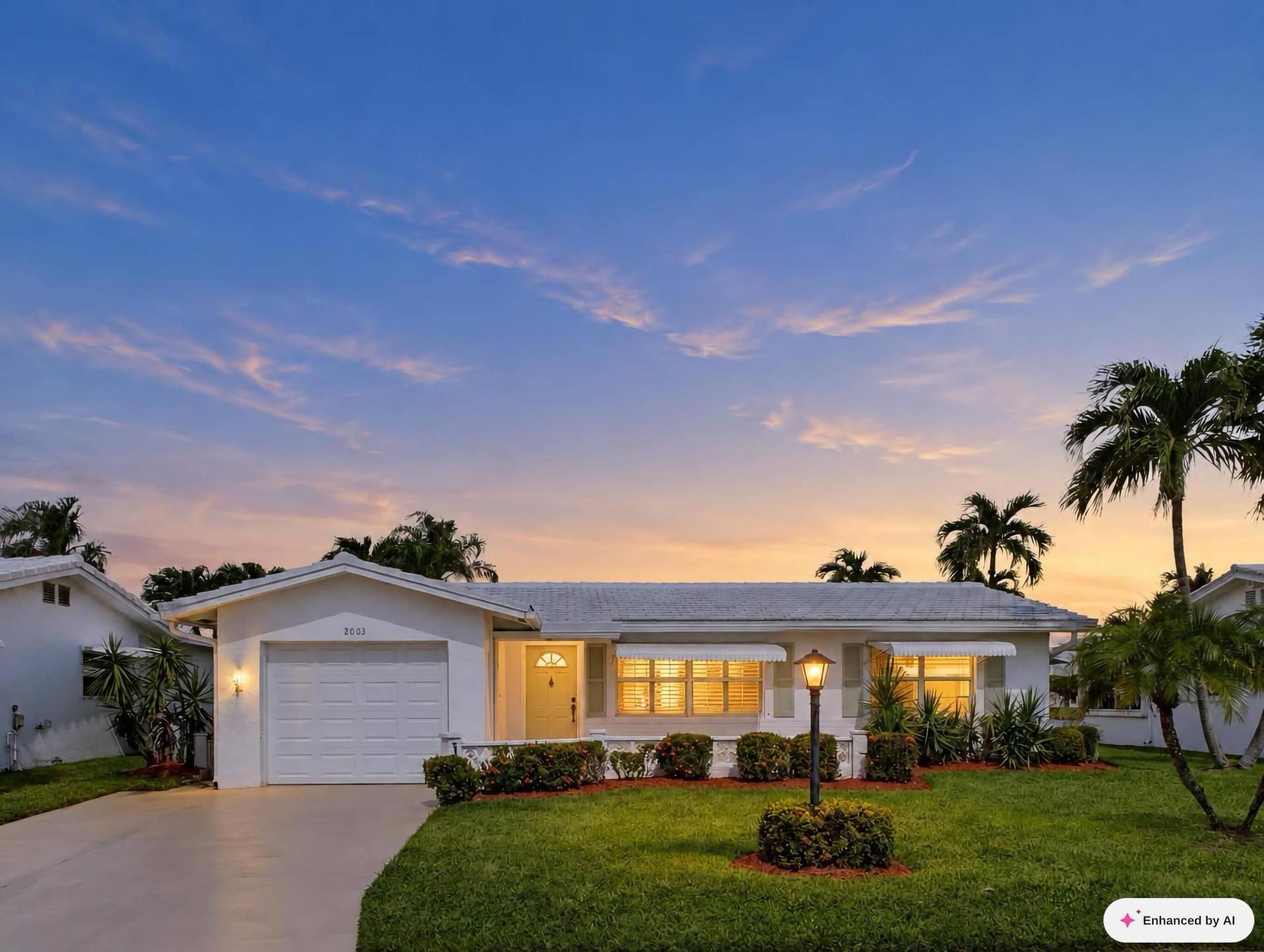 This image has been Ai Edited to illustrate the property's Dusk or Twilight View