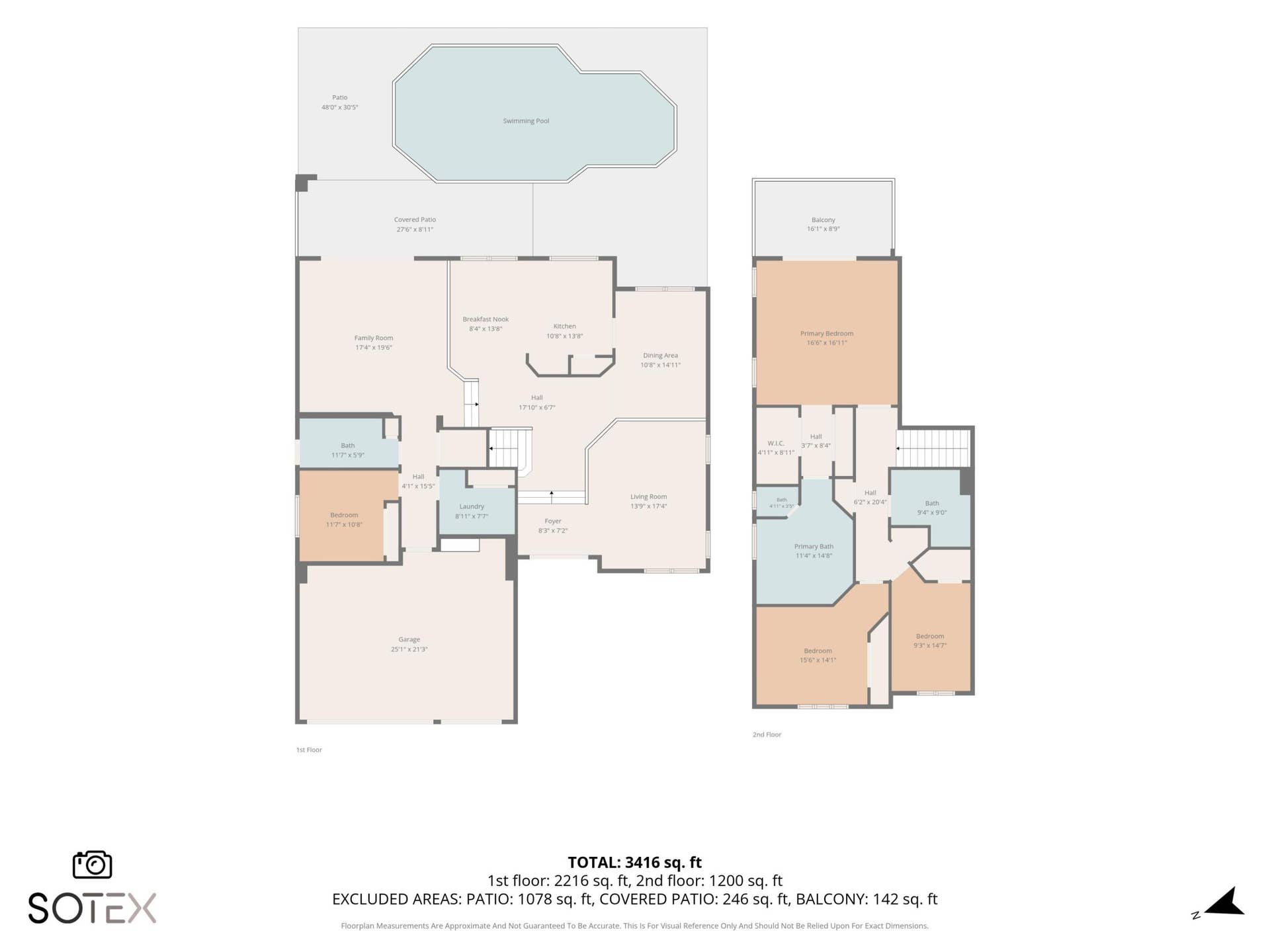 10671 St Thomas Drive, Boca Raton, FL 33498 Comprehensive floor plan illustrating both levels of this spacious four-bedroom, three-bathroom residence, including the living areas, three-car garage, outdoor patio, and private pool.