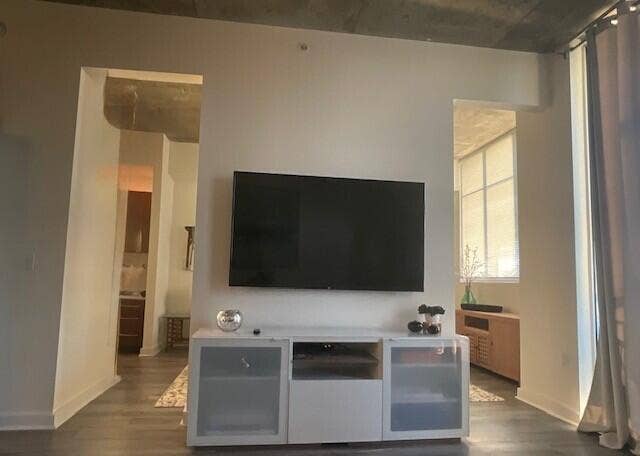 65" SMART TV with entry to the bedroom on both sides.