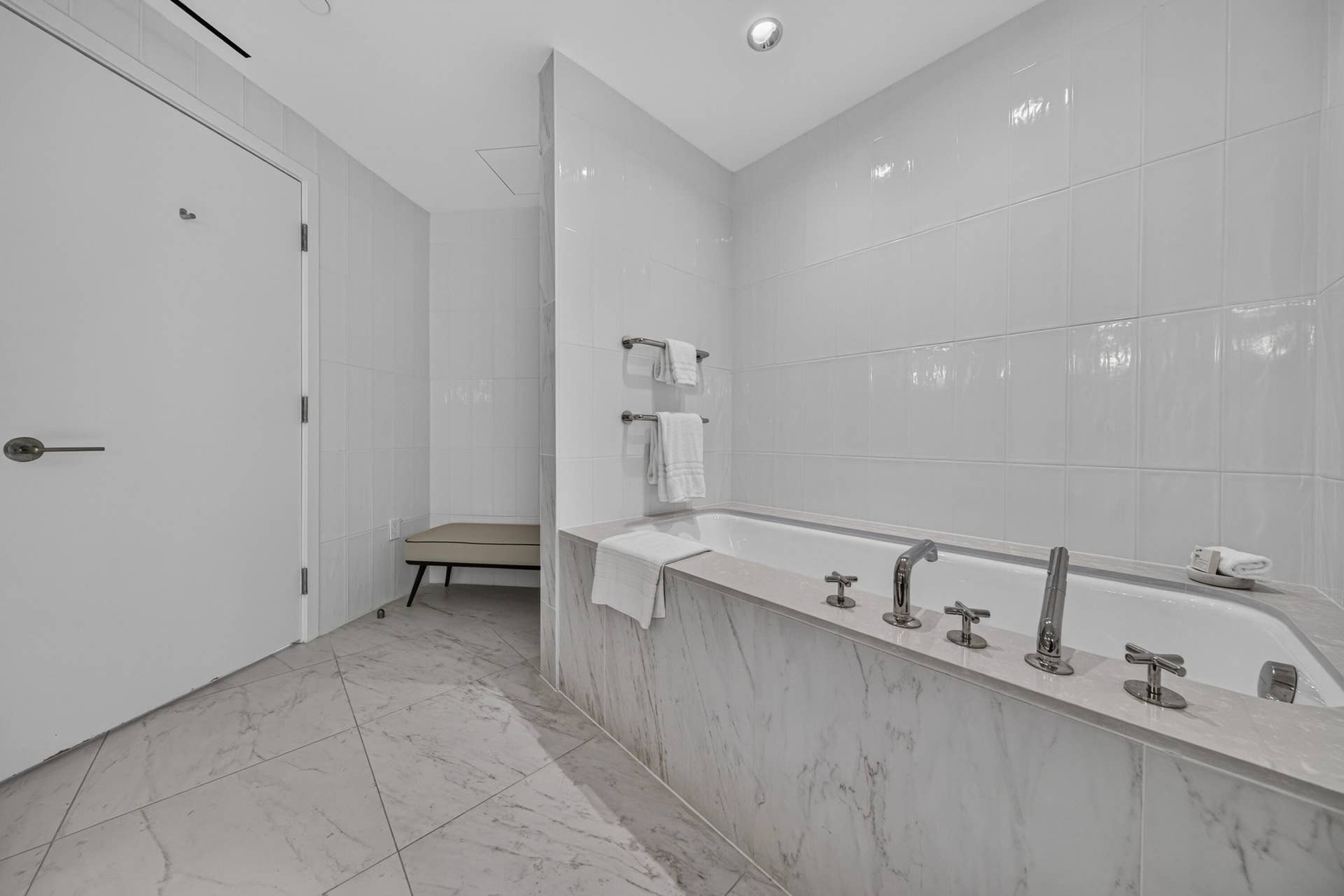 Primary King Suite En Suite Bathroom with Dual Sink, Soaking Tub, Separate Shower & Toilet Closet
