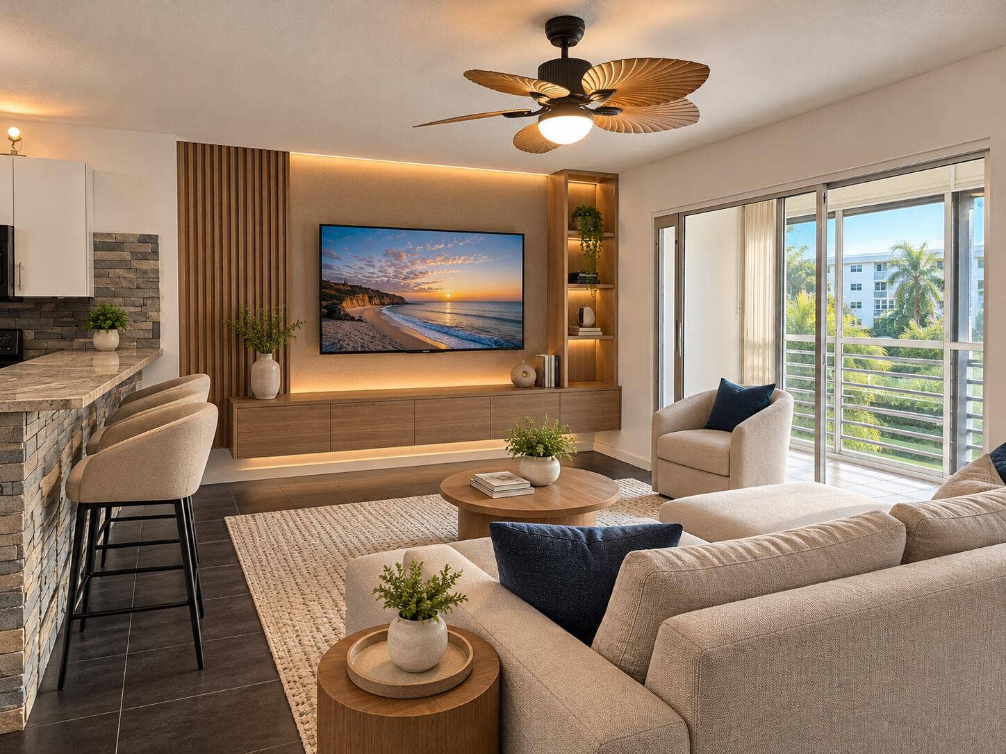 Virtually Staged Living room Wall Unit