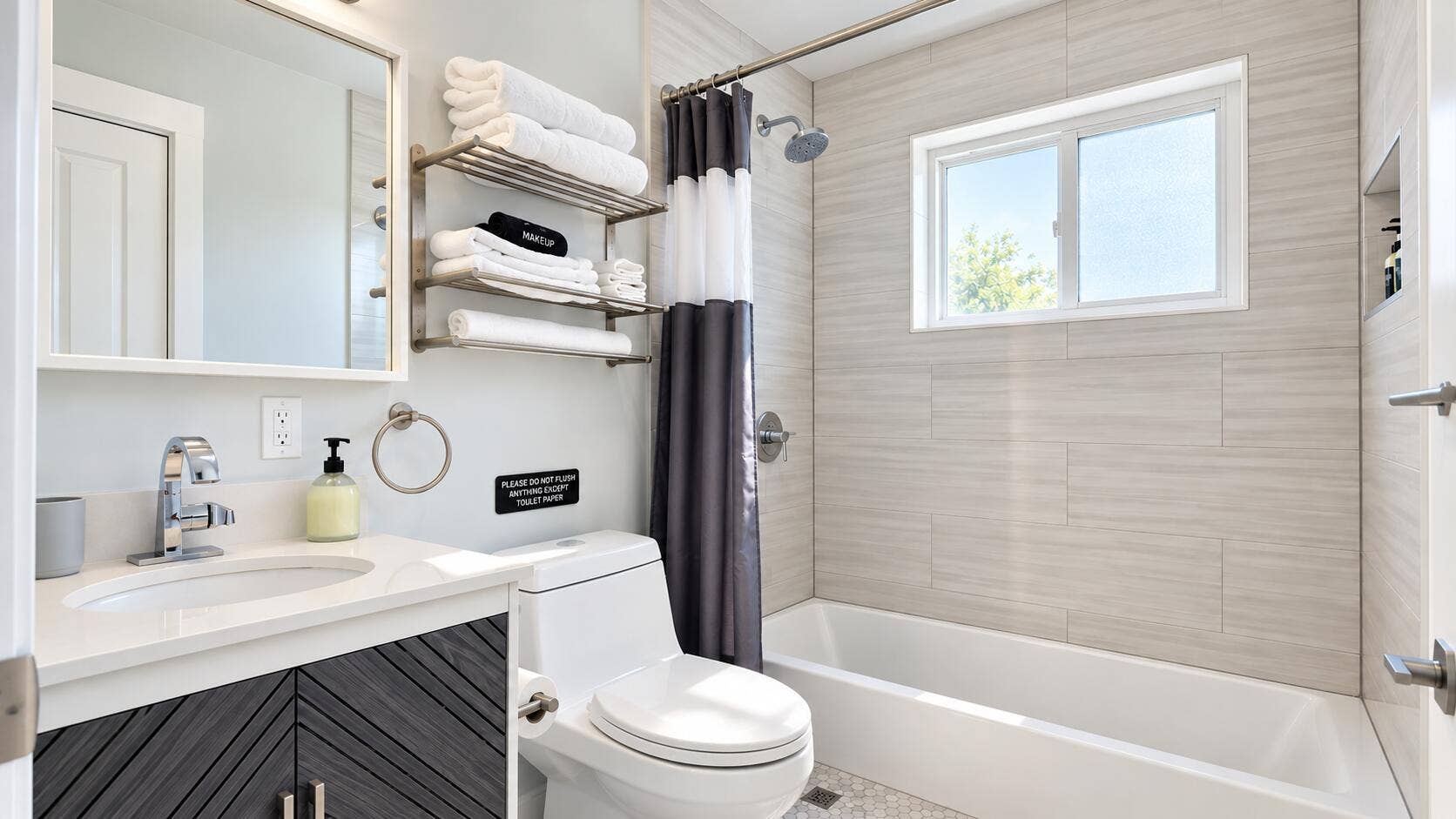 1261 SE 2ND Street, #1, Deerfield Beach, FL 33441 Bright Modern Bathroom with Chevron Vani