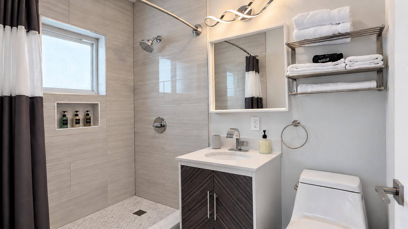 1261 SE 2ND Street, #1, Deerfield Beach, FL 33441 Modern Charcoal-Slat Bathroom Oasis