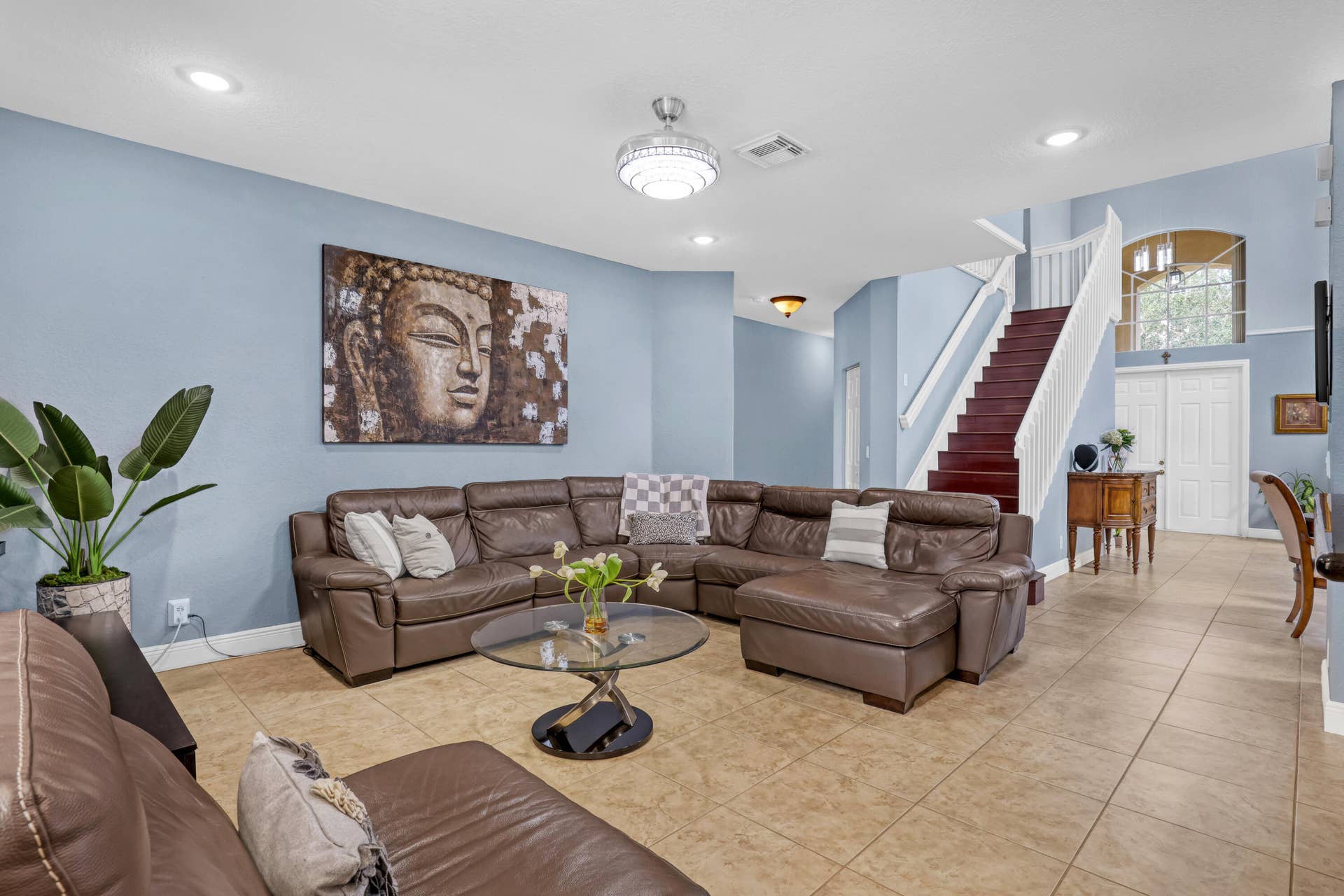 762 GAZETTA Way, West Palm Beach, FL 33413 Open-concept interior featuring large-format tile flooring, recessed lighting, a modern ceiling fan