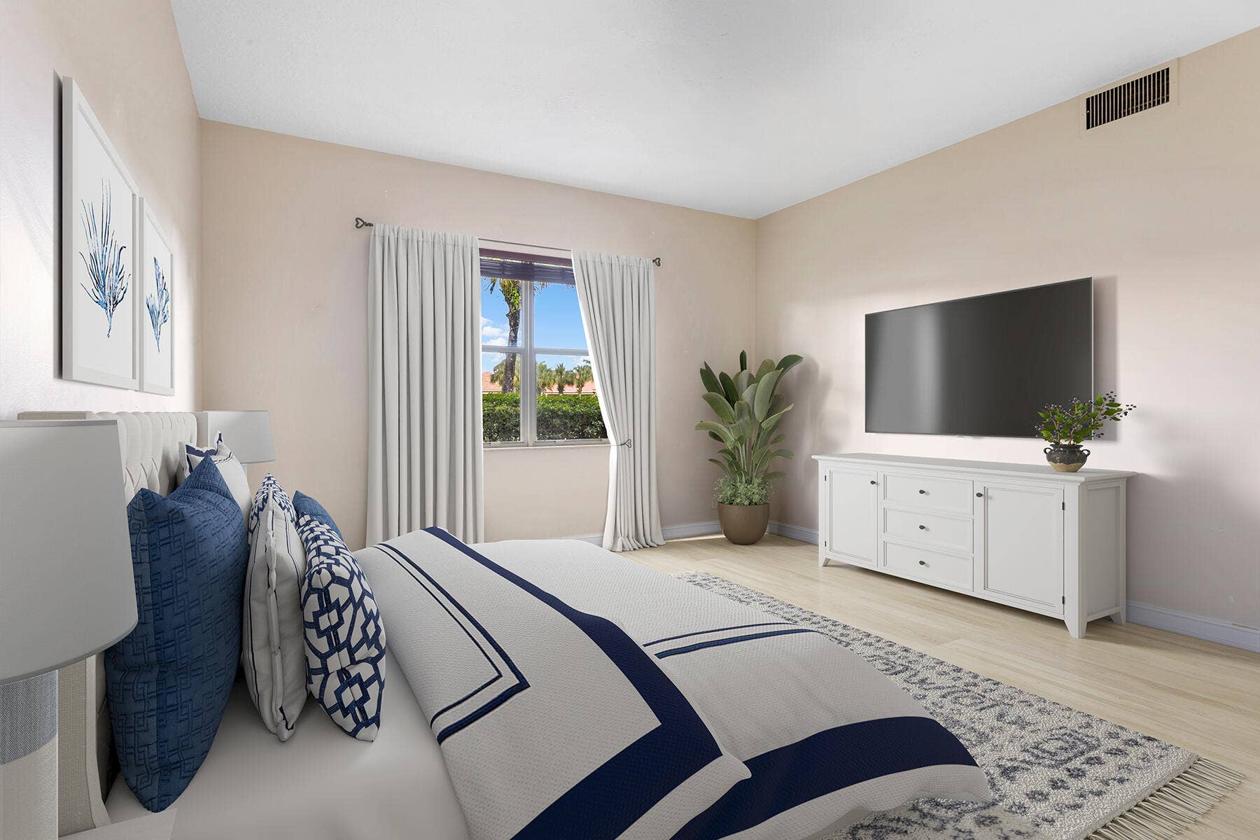 Very large primary bedroom is virtually staged for your viewing