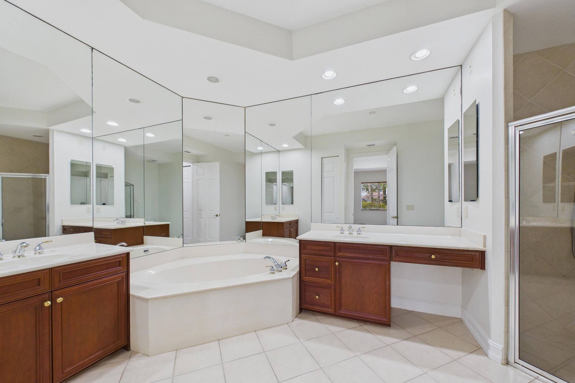 Dual sinks, tub and large step-in shower