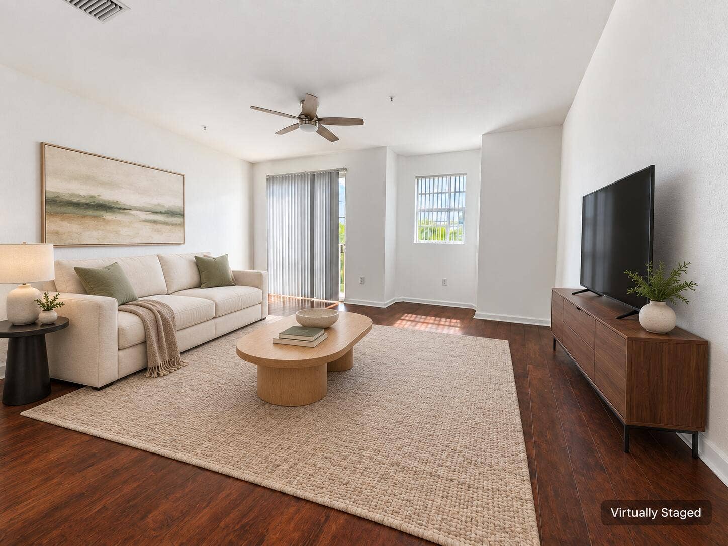 2725 NE 8TH Avenue, #112, Wilton Manors, FL 33334 Virtually staged sage-and-walnut living