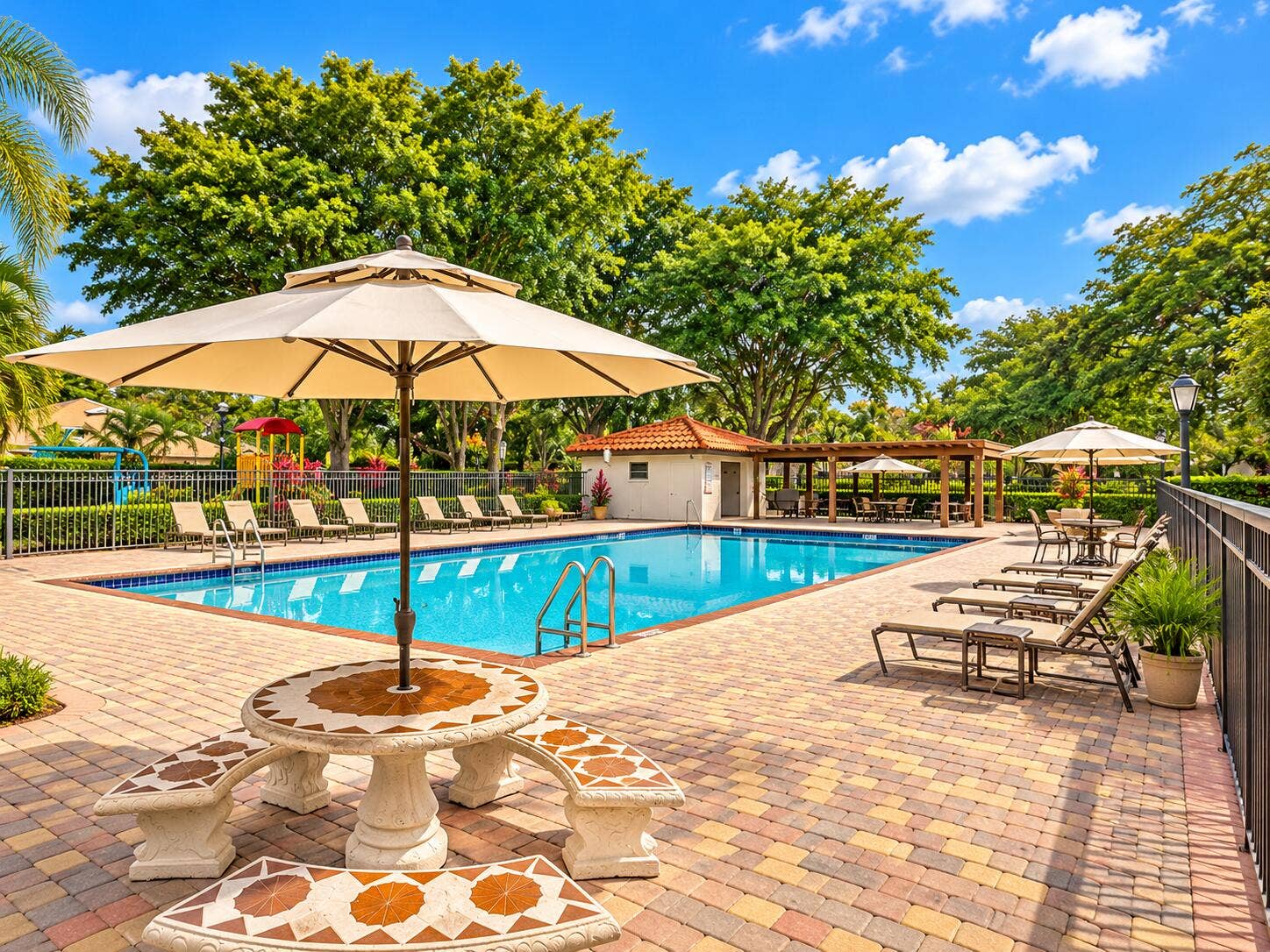 Pool with Umbrella Table