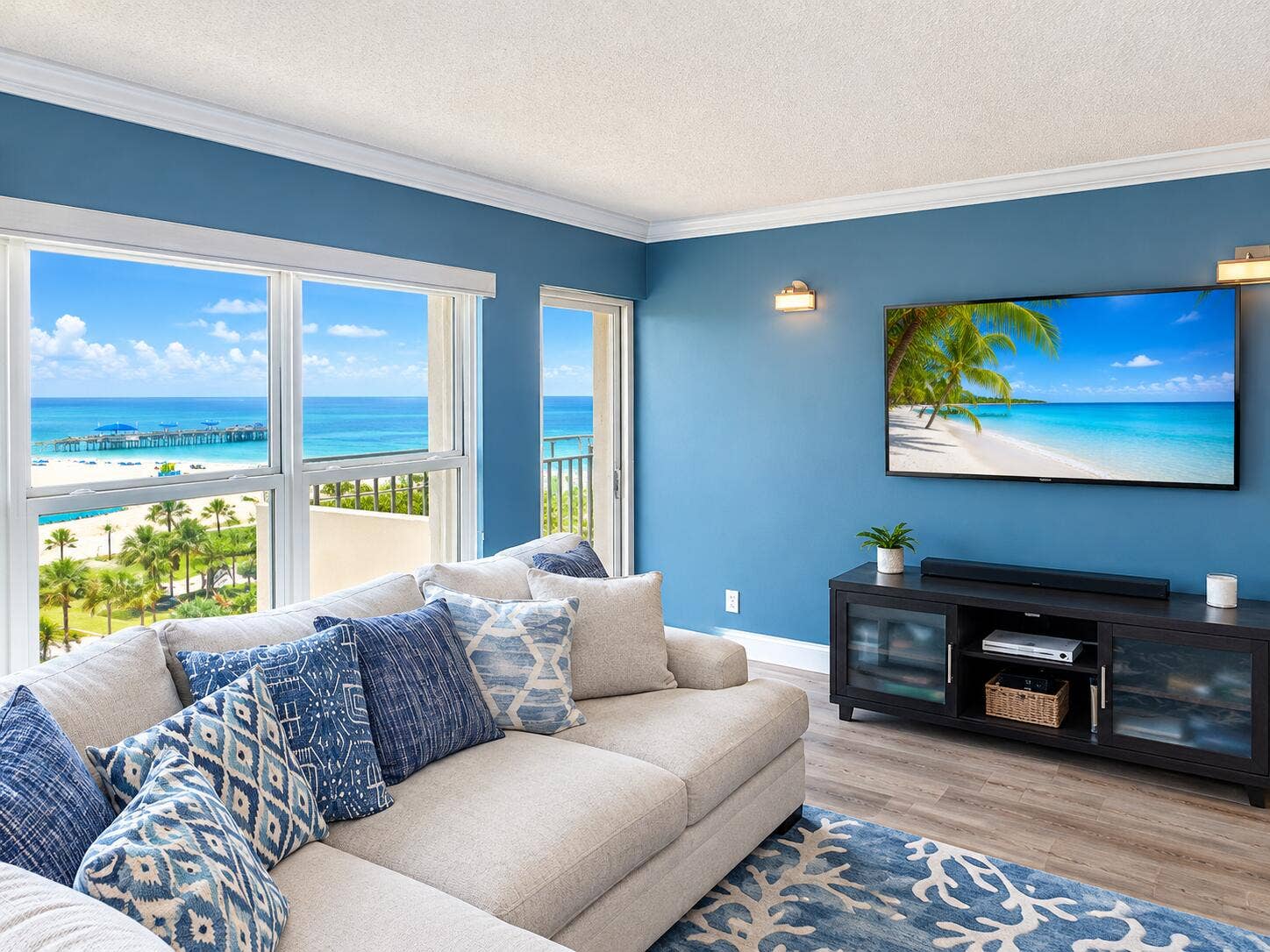 405 N OCEAN Boulevard, #1004, Pompano Beach, Pompano Beach, FL 33062 PH Living room from mirror view