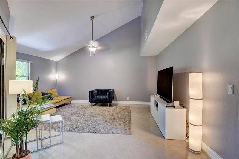 Living room with vaulted ceilings