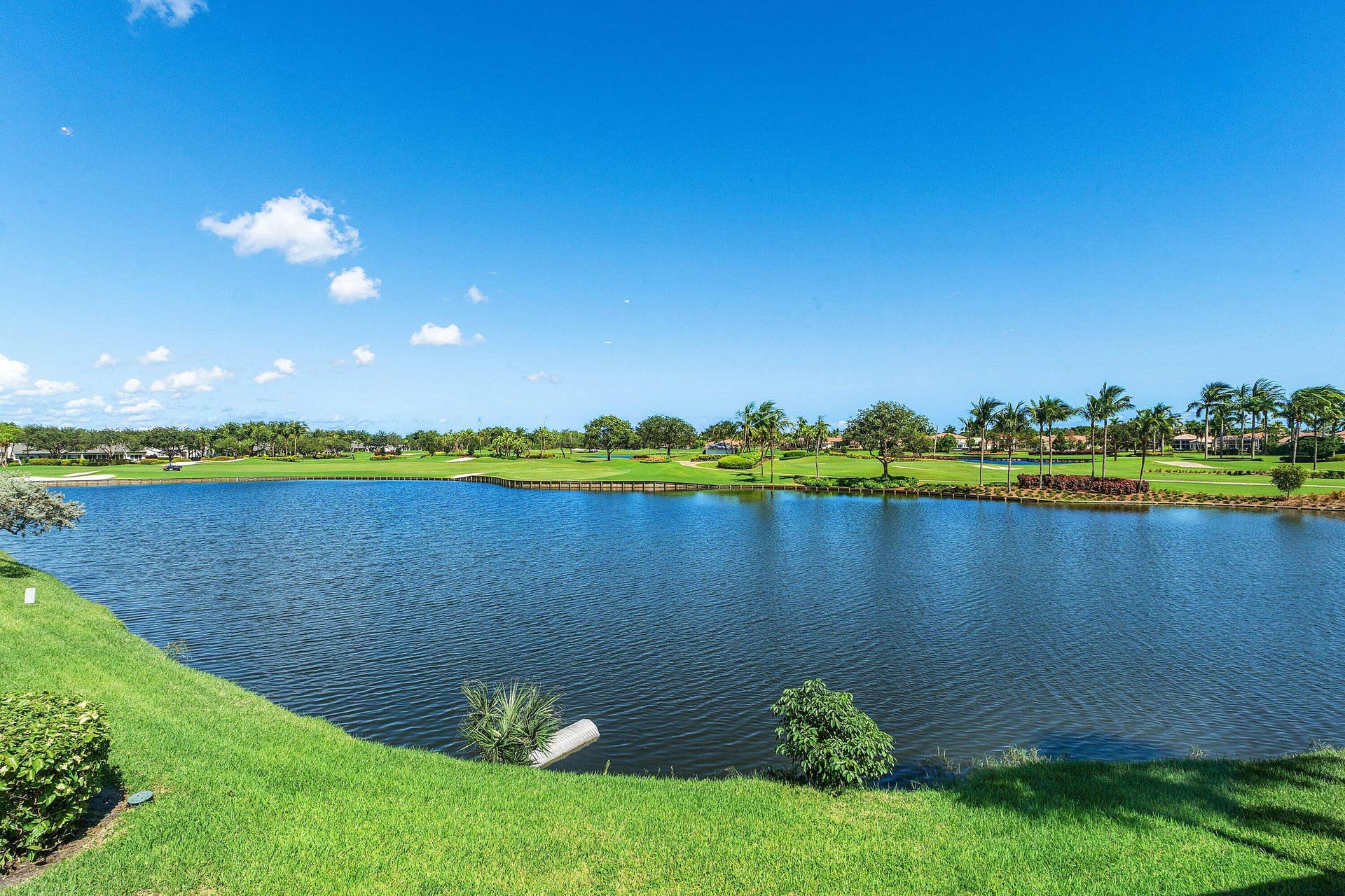 Expansive lakefront grounds featuring mature landscaping, manicured lawns, and a wide-reaching expanse of manicured green space