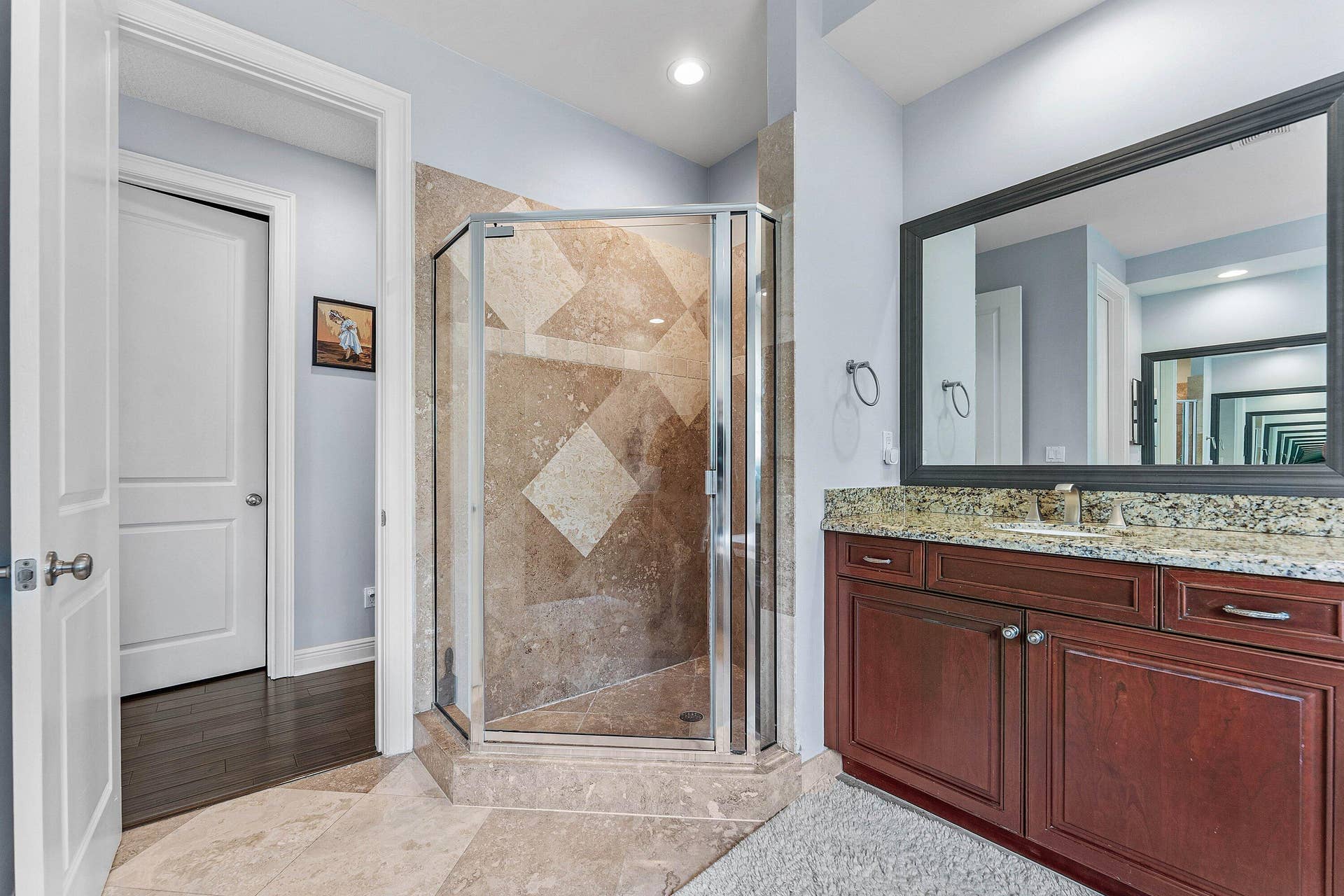 115 VIA POINCIANA Lane, Boca Raton, FL 33487 Spa-like master bathroom with dual vanity and walk-in shower.
