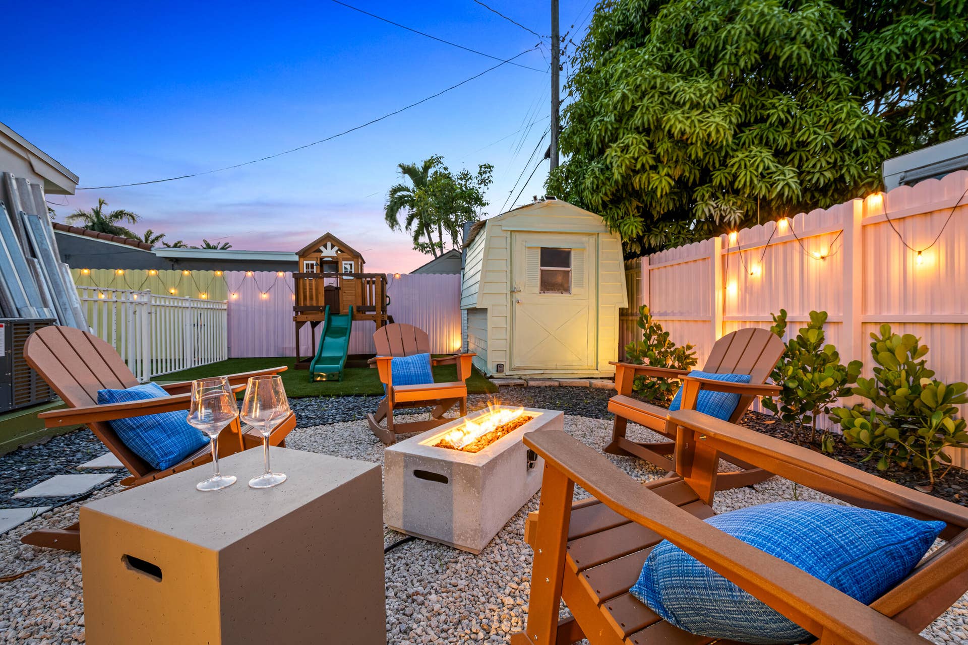 913 NE 2ND Court, Hallandale Beach, FL 33009 Hallandale Sunshine - Firepit at night