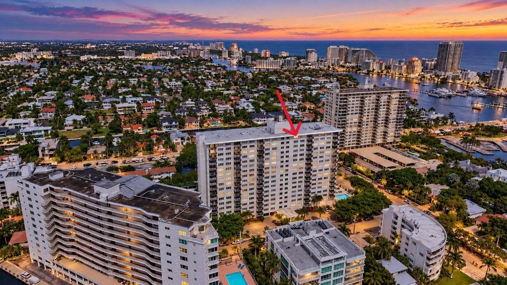 340 SUNSET Drive, #1809, Fort Lauderdale, FL 33301 12-web-or-mls-Aerial Twilight