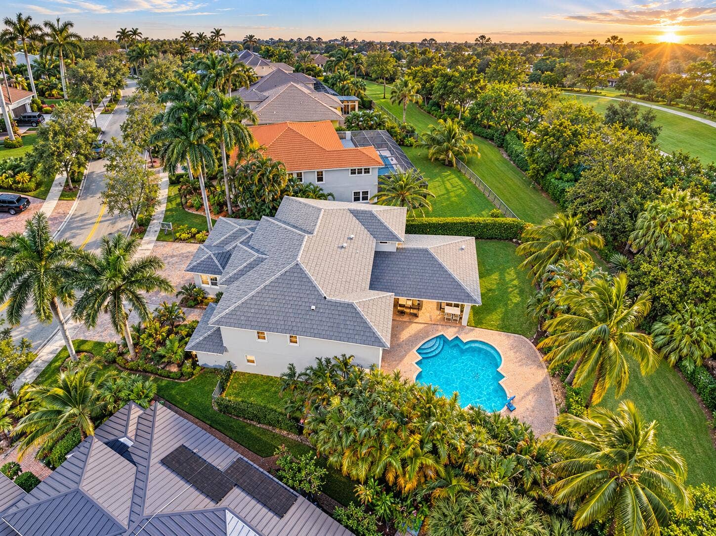 Golden Hour Luxury Home Aerial