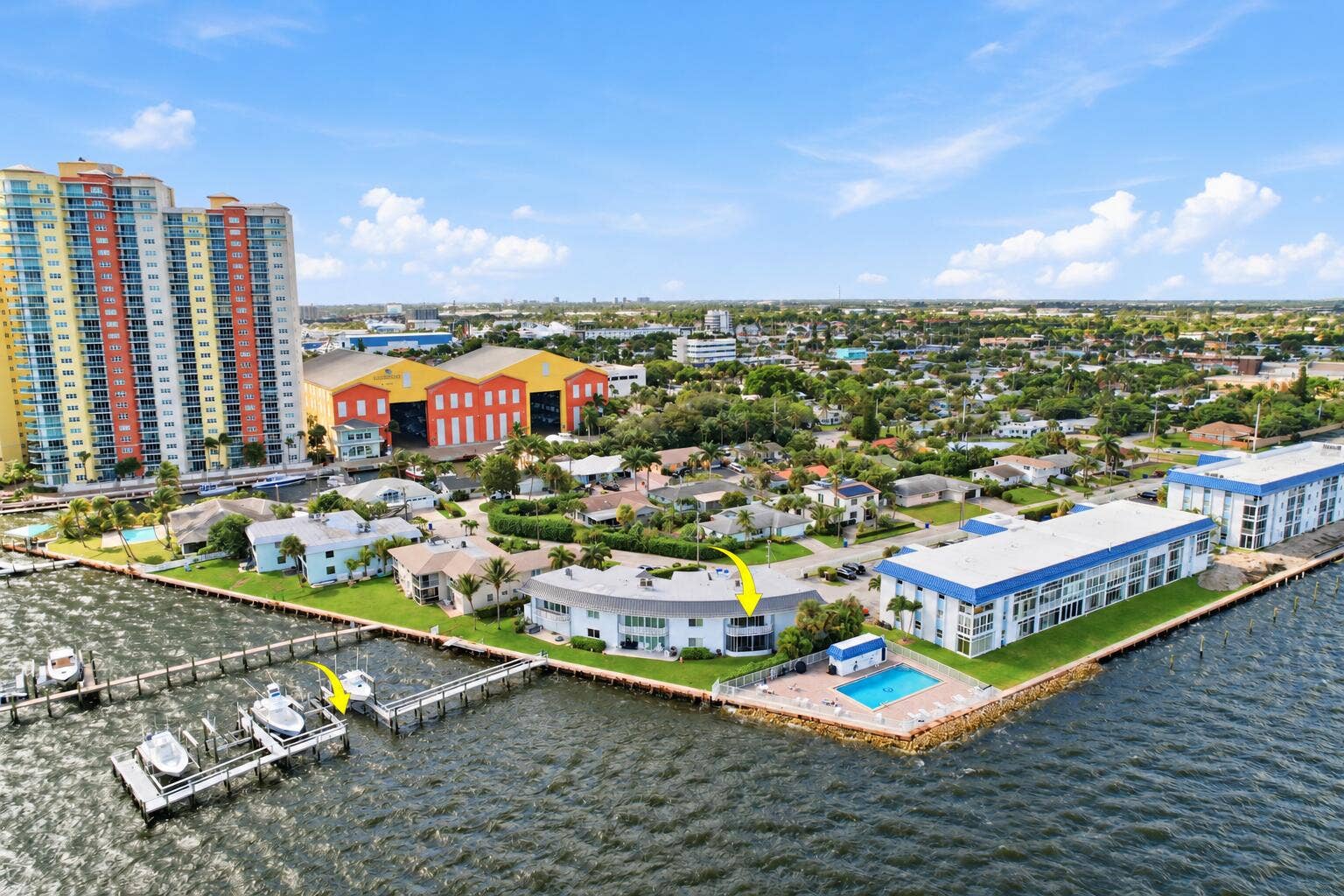 371 Wilma Circle, #4, Riviera Beach, FL 33404 Corner Unit + Boat Slip Aerial