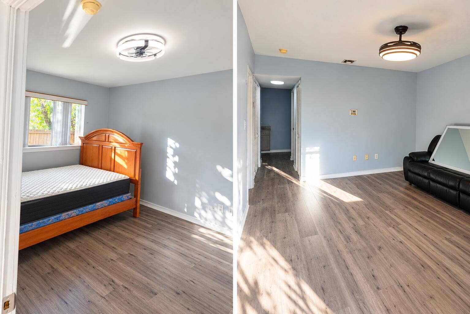 3601 SW 54th Avenue, West Park, FL 33023 Room featuring wood-finish flooring, dual-tone flush-mount ceiling light fixtures, and a window with integrated blinds