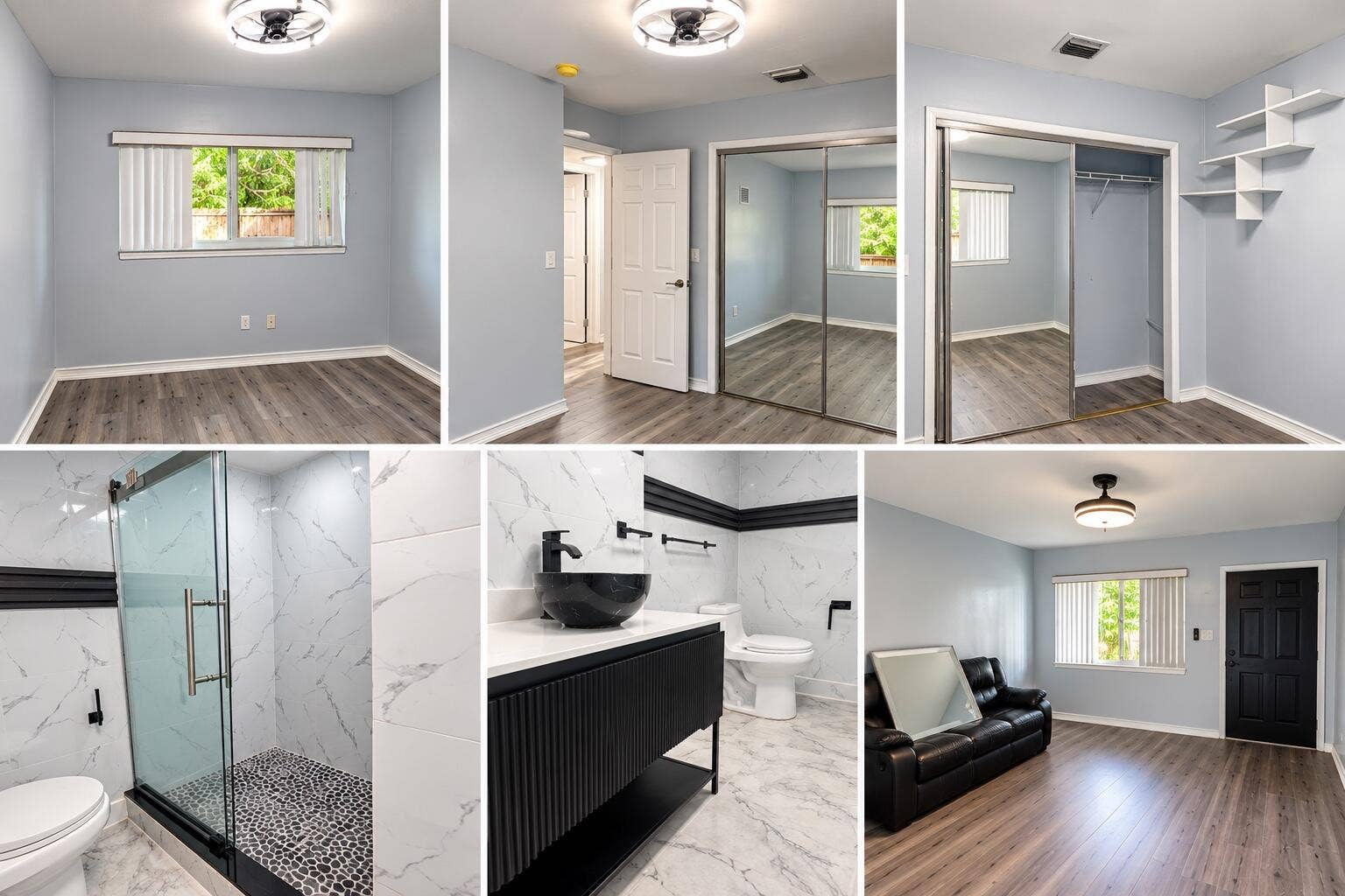 3601 SW 54th Avenue, West Park, FL 33023 Bedroom featuring wood-finish flooring, sliding mirror-door closet, and built-in wall shelving