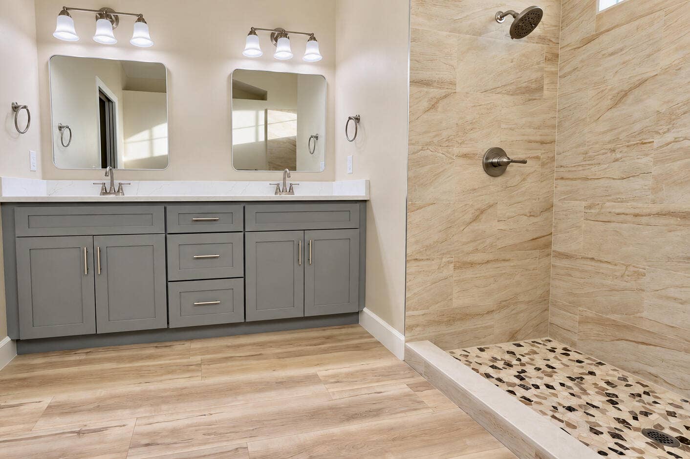 primary vanity and shower