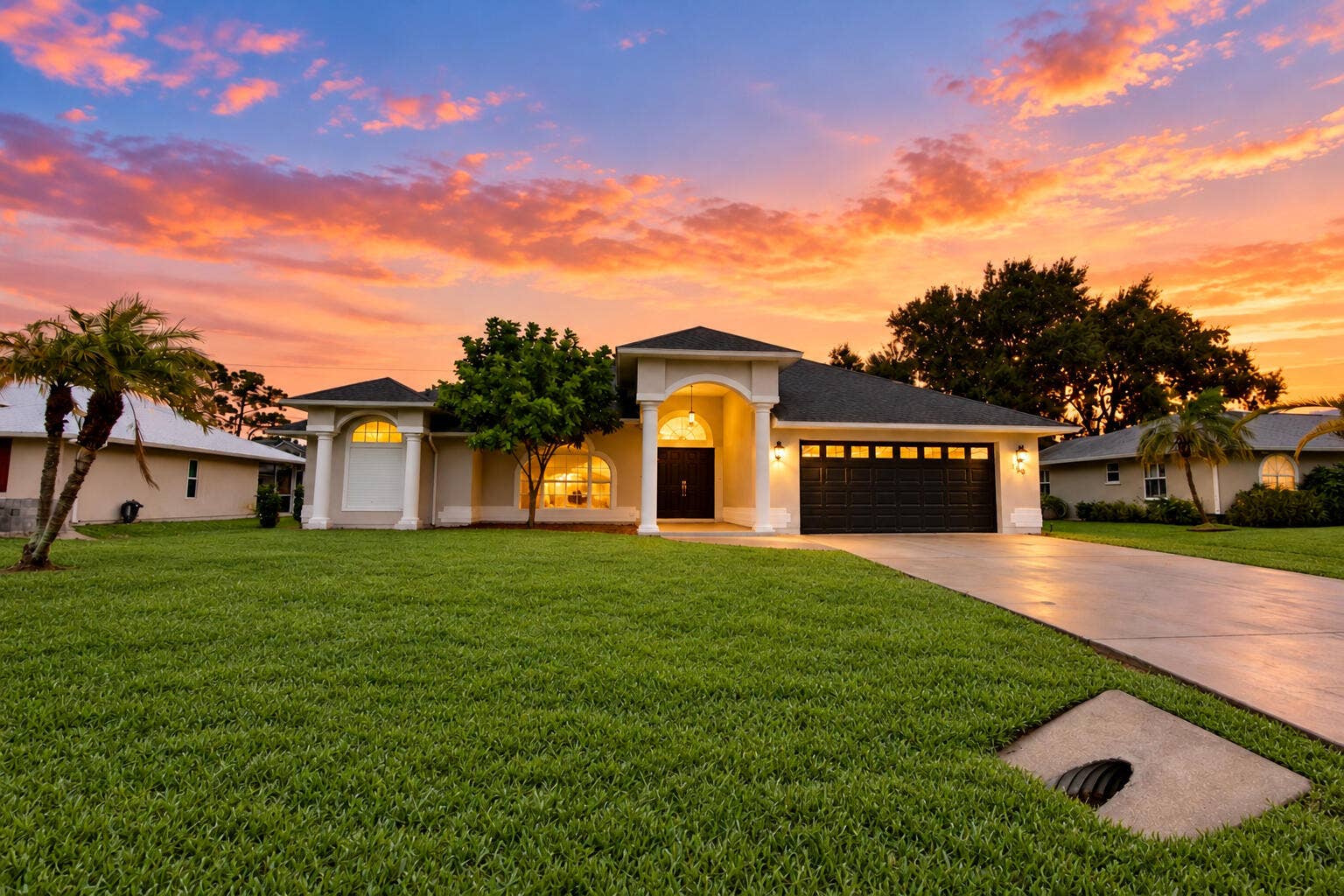Front of Home with Sunset View 3Bed 2Bath 2Car Garage with Screened Porch - Renovated. New AC & Appliances