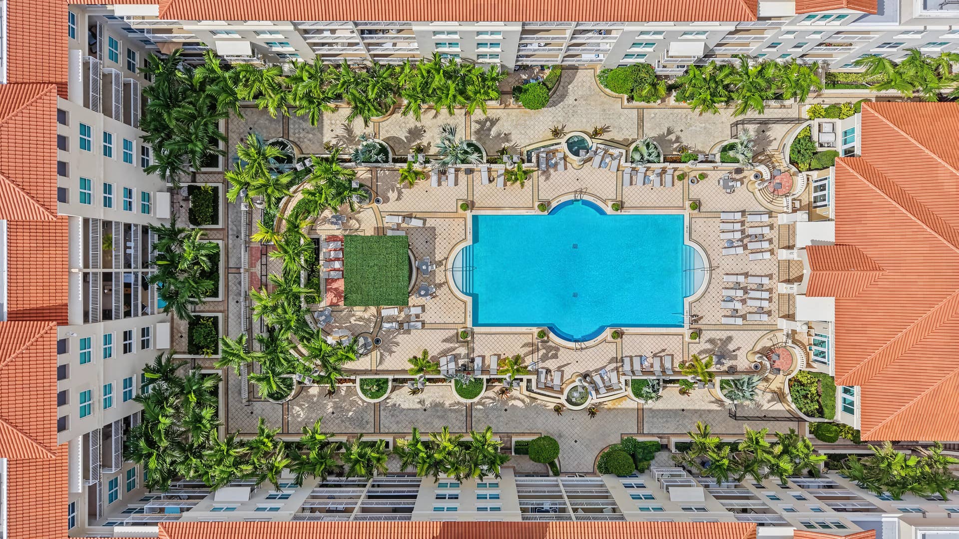 99 SE Mizner Boulevard, #602, Boca Raton, FL 33432 Palmetto Place | Aerial Pool Courtyard &