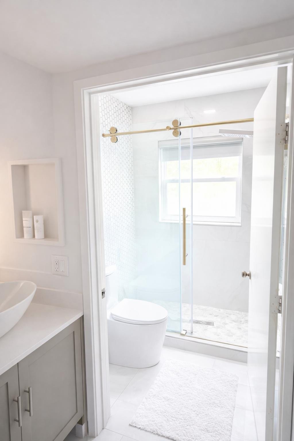 22454 CYPRESS WOOD Lane, Boca Raton, FL 33428 Master bathroom Shower with Lake View Window