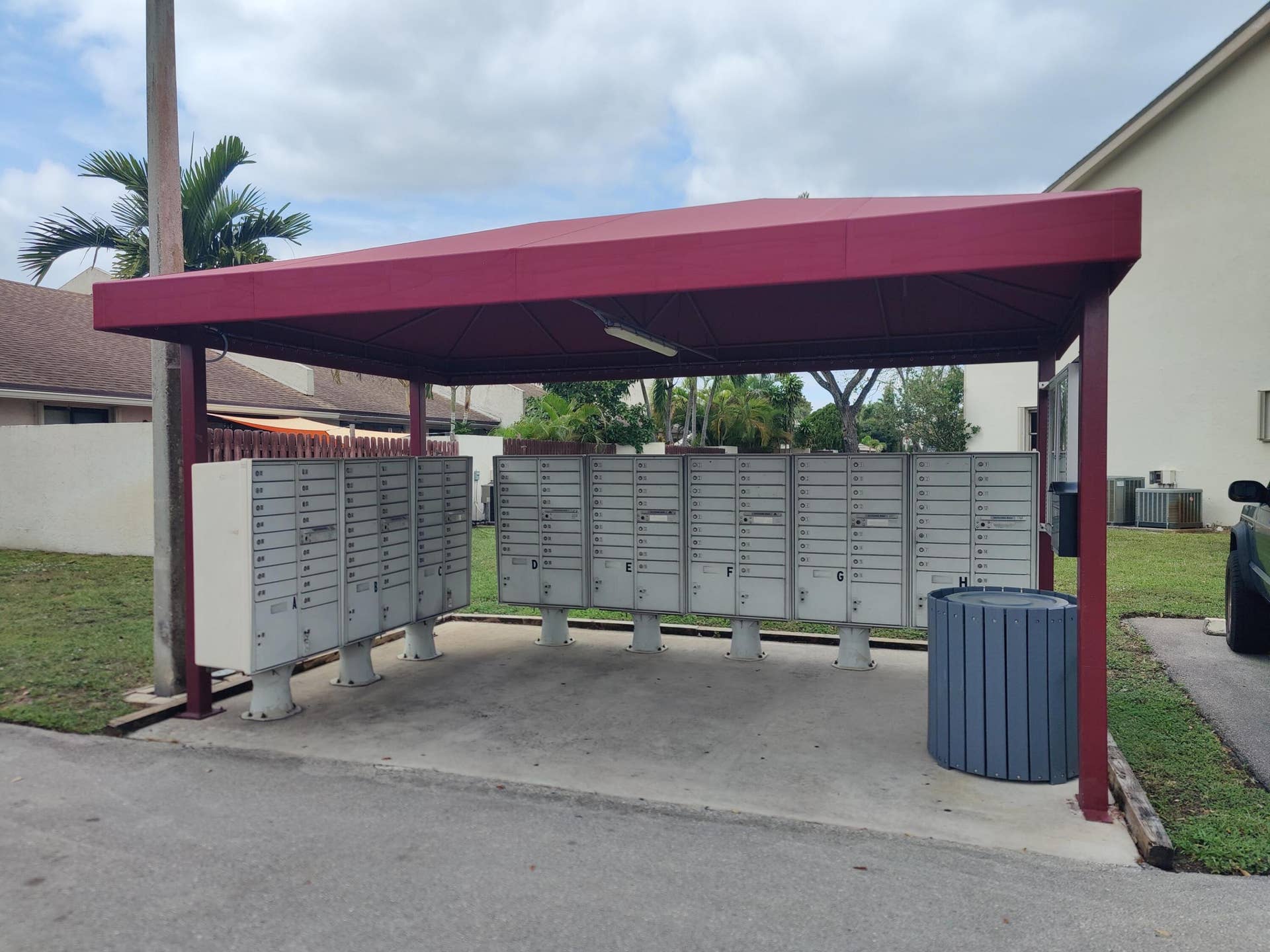 2700 S OAKLAND FOREST Drive, #603, Oakland Park, FL 33309 Covered community mail station featuring metal collection boxes and a protective canopy structure