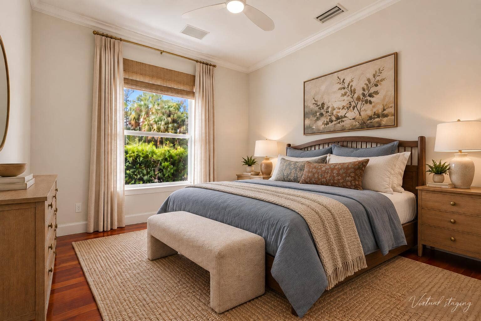 5002 SW Markel Street, Palm City, FL 34990 Warm Walnut Bedroom with Virtual Staging
