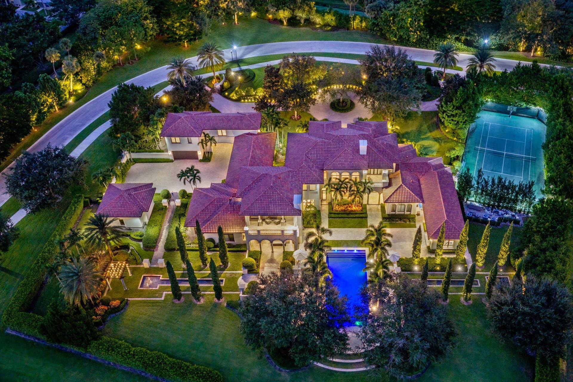16091 Quiet Vista Circle, Delray Beach, FL 33446 Twilight Aerial