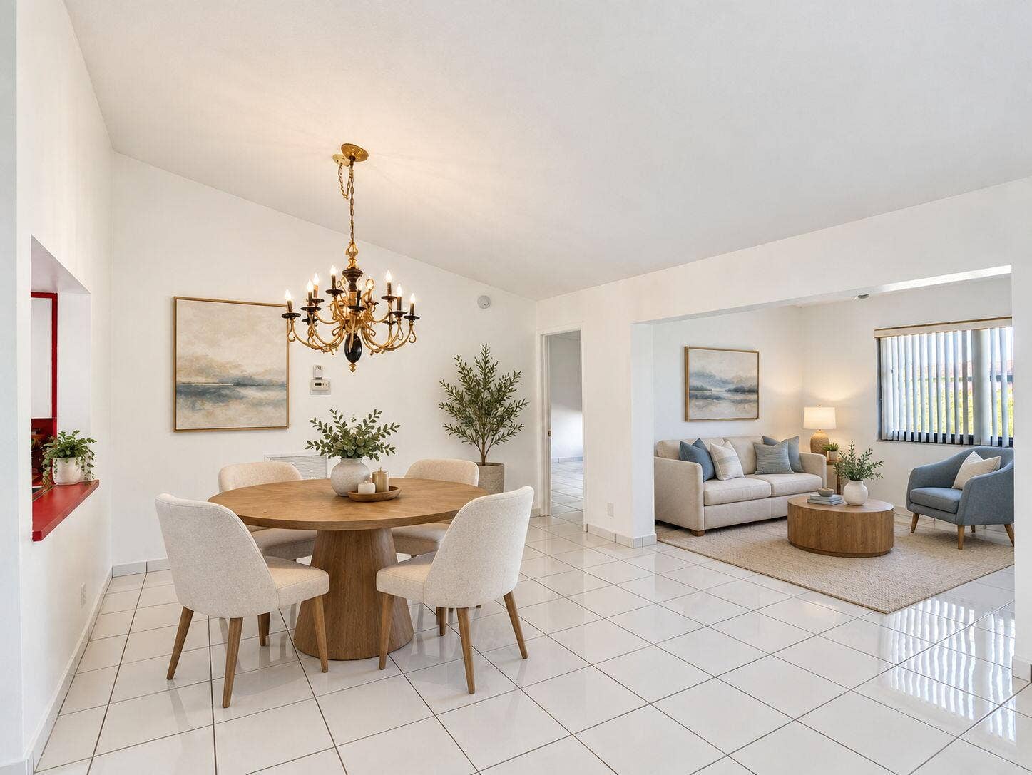 2079 SW 16TH Circle, Deerfield Beach, FL 33442 Vaulted ceilings, polished tile flooring, and a decorative multi-tier chandelier