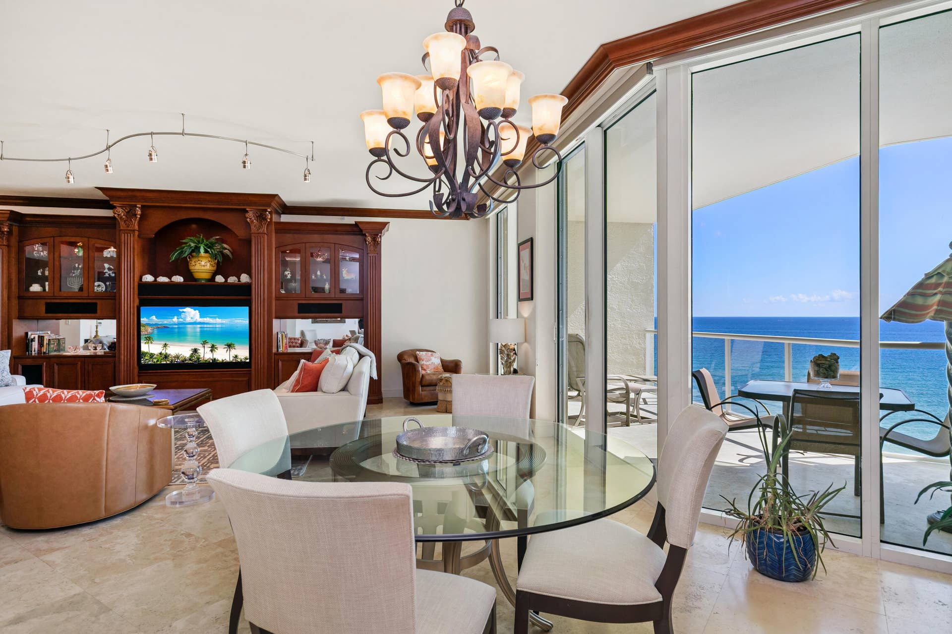 1063 Hillsboro Mile, #707, Hillsboro Beach, FL 33062 Dining and living areas with expansive balcony to enjoy.