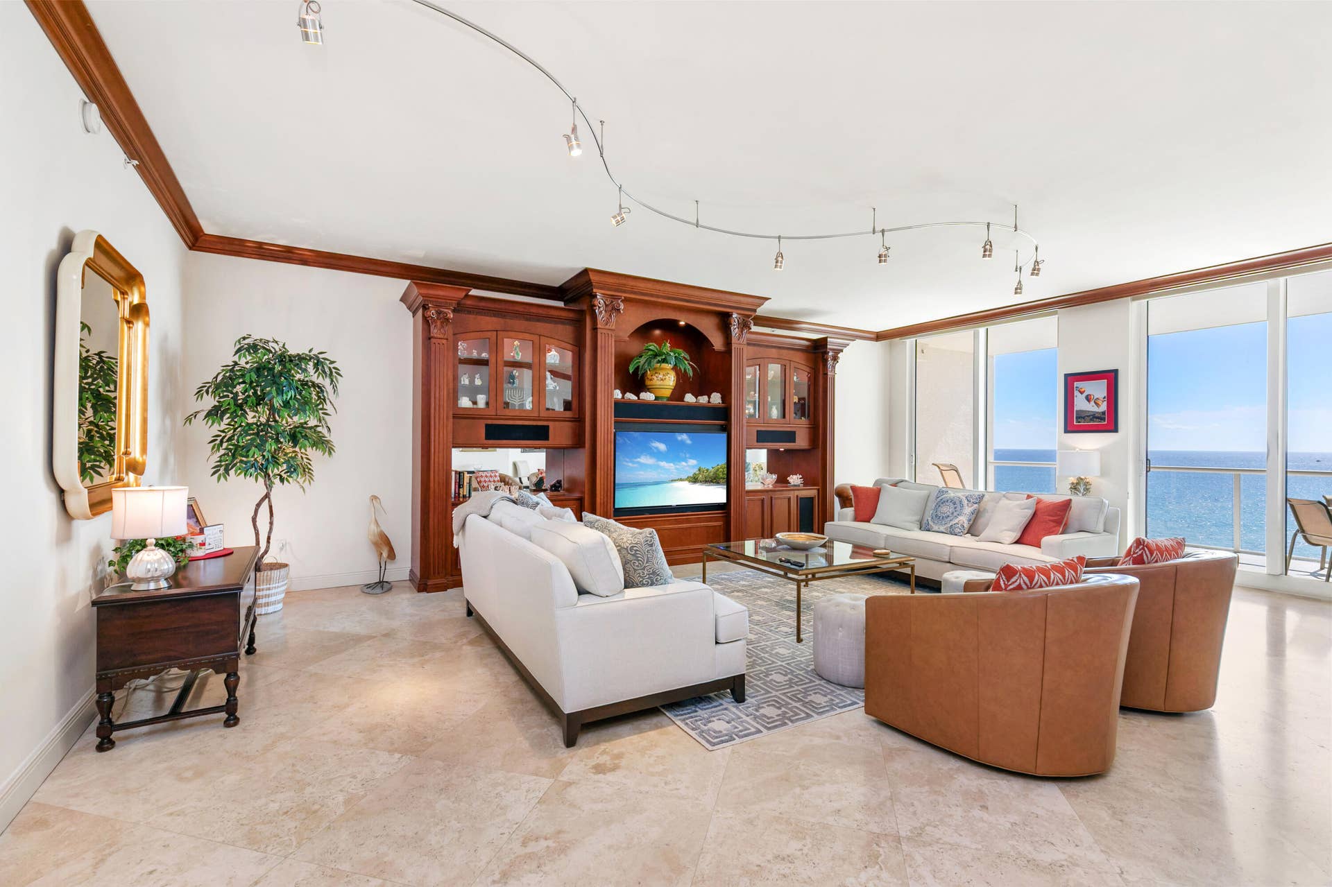 1063 Hillsboro Mile, #707, Hillsboro Beach, FL 33062 Living area as you enter into residence offers exquisite ocean views as you come in the door.