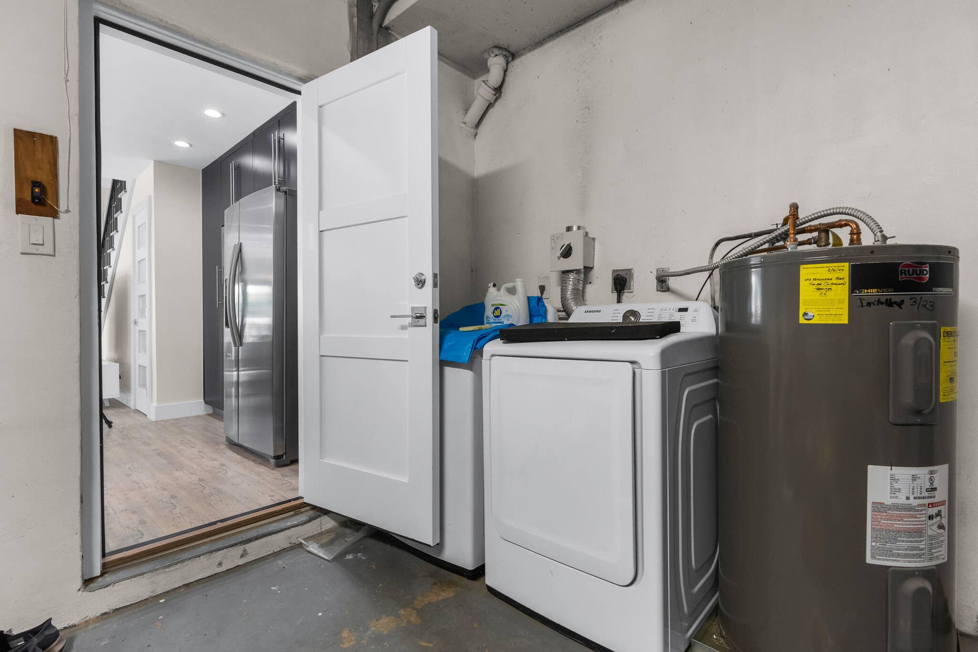 Washer and dryer in attached garage