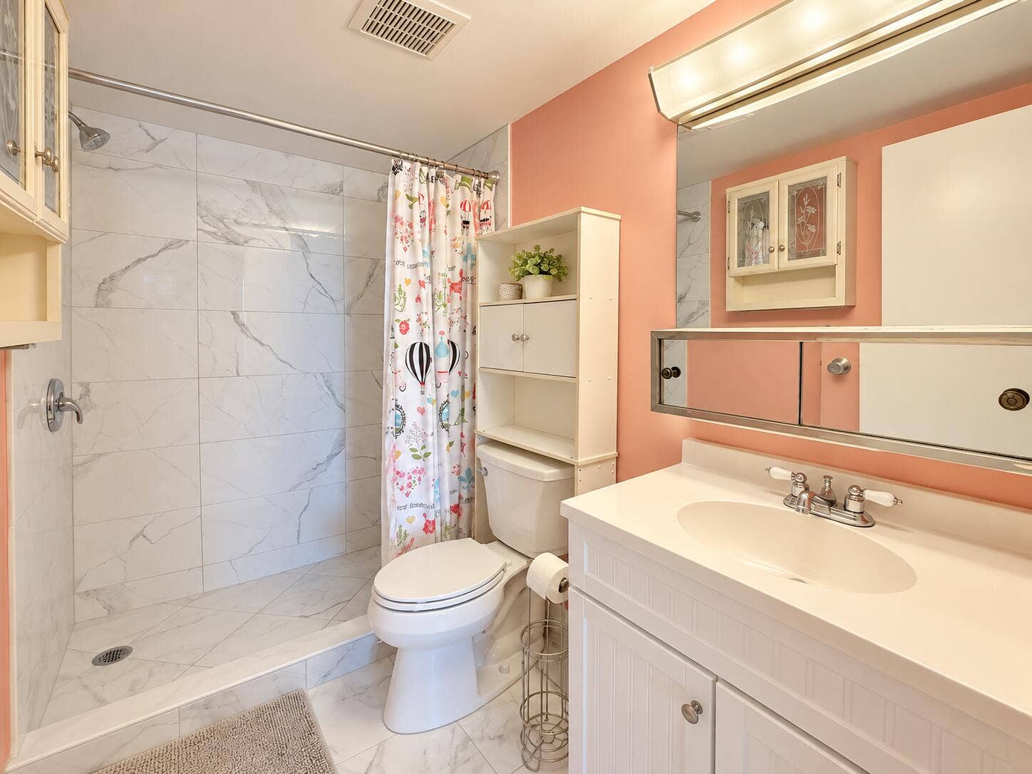 Bright Coral-Pink Marble Bathroom