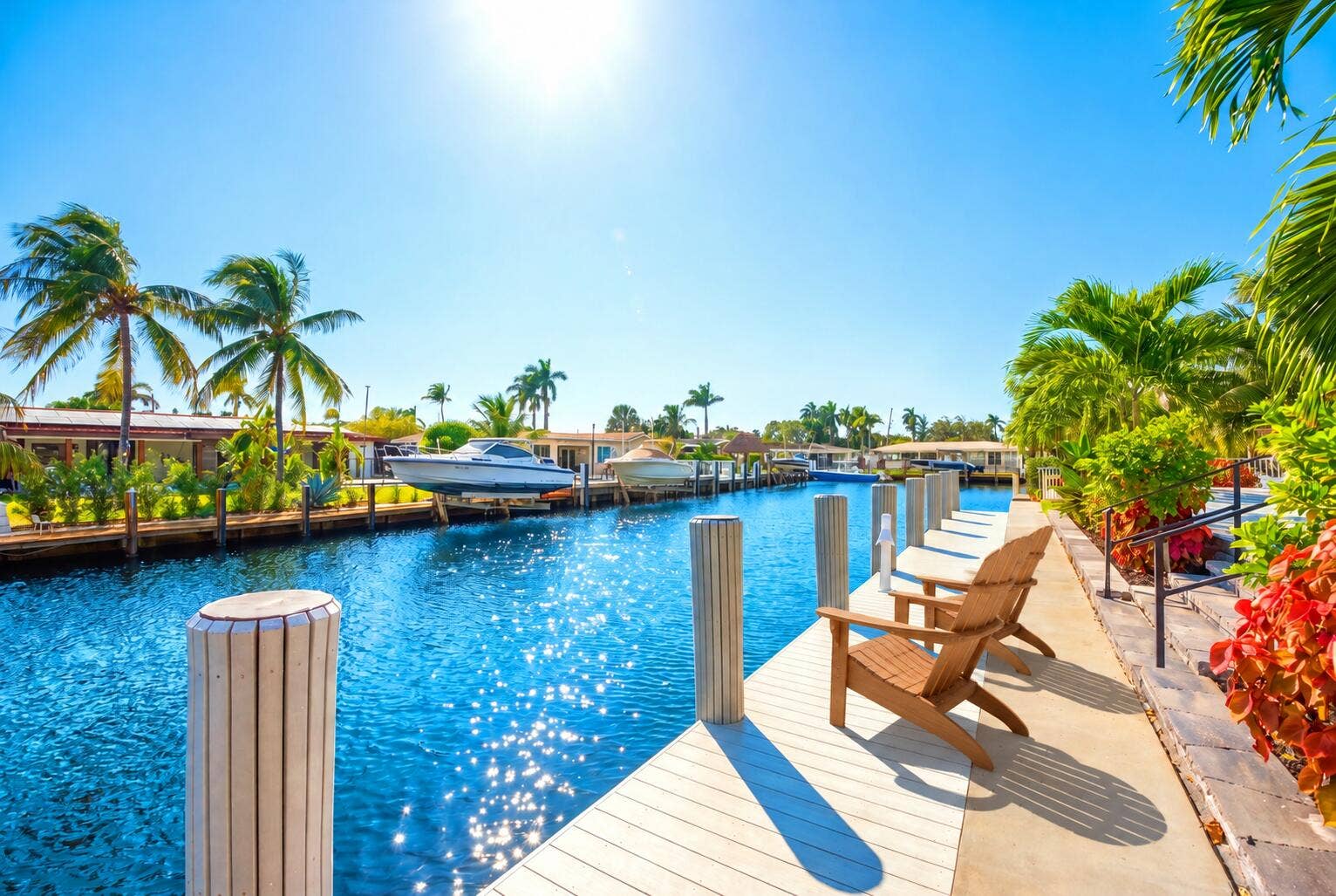 4931 NE 25TH Avenue, Lighthouse Point, FL 33064 Teak chairs overlooking the canal