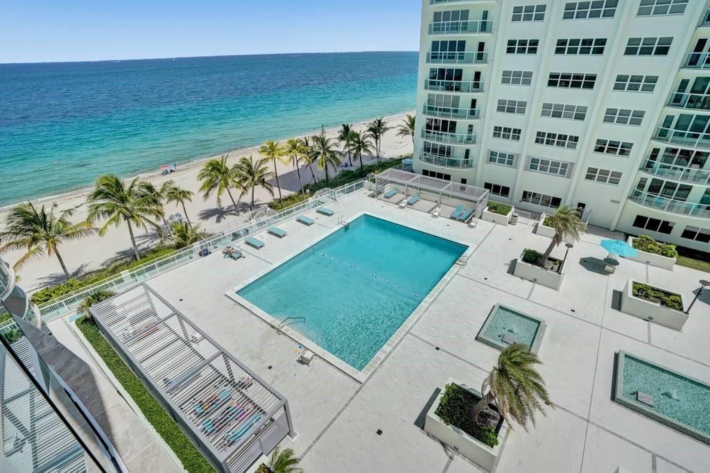 This is the view from your balcony of the upper pool deck.