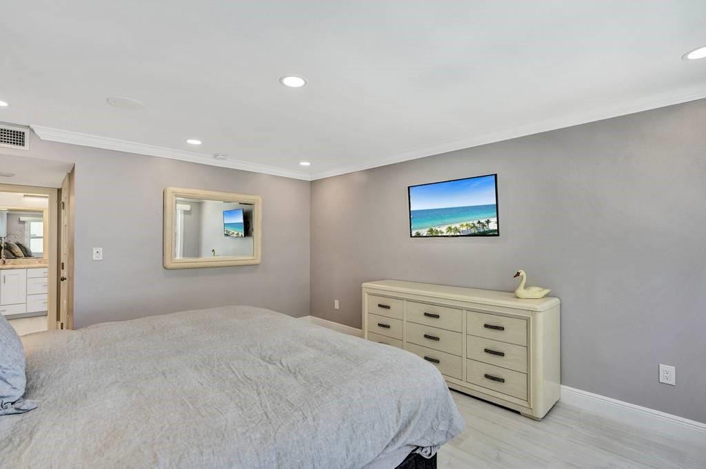 Master bedroom: the doorway leads into the master bathroom.
