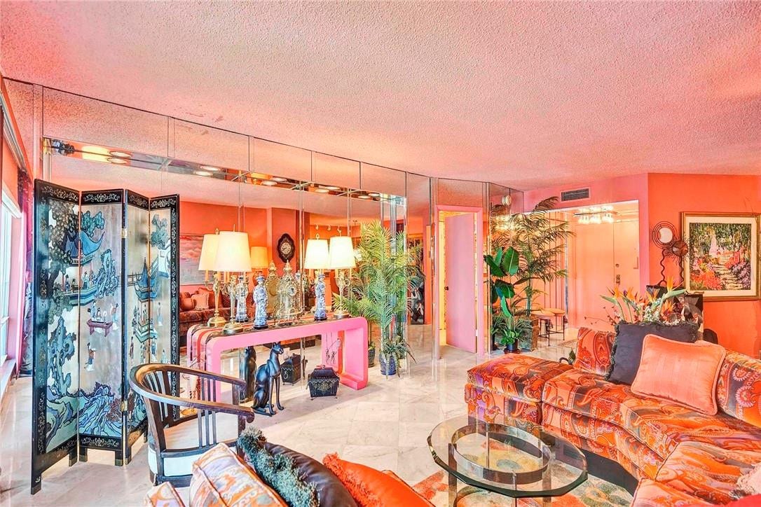 3400 Galt Ocean Drive, #1104 S, Fort Lauderdale, FL 33308 In the living room, with your back to the windows and the balcony door; The single door on the left leads into the main bedroom. The double doors lead out to the hallway.