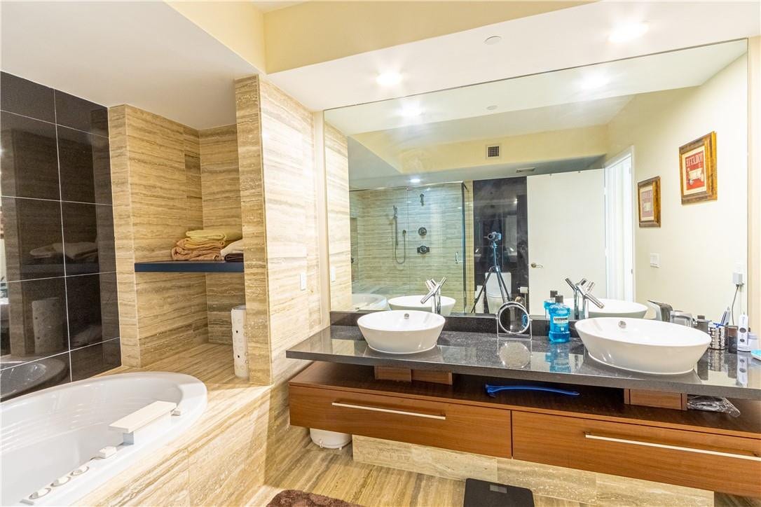 Double sink vanity bathroom.