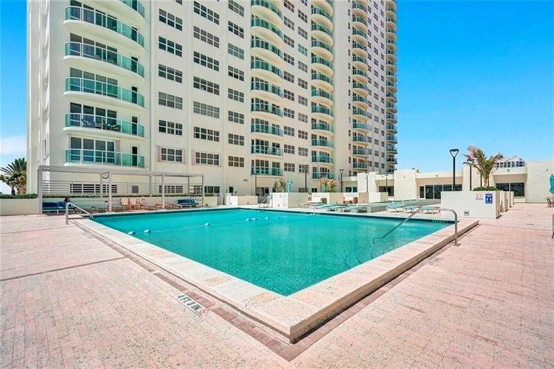 The pool is on the upper deck.